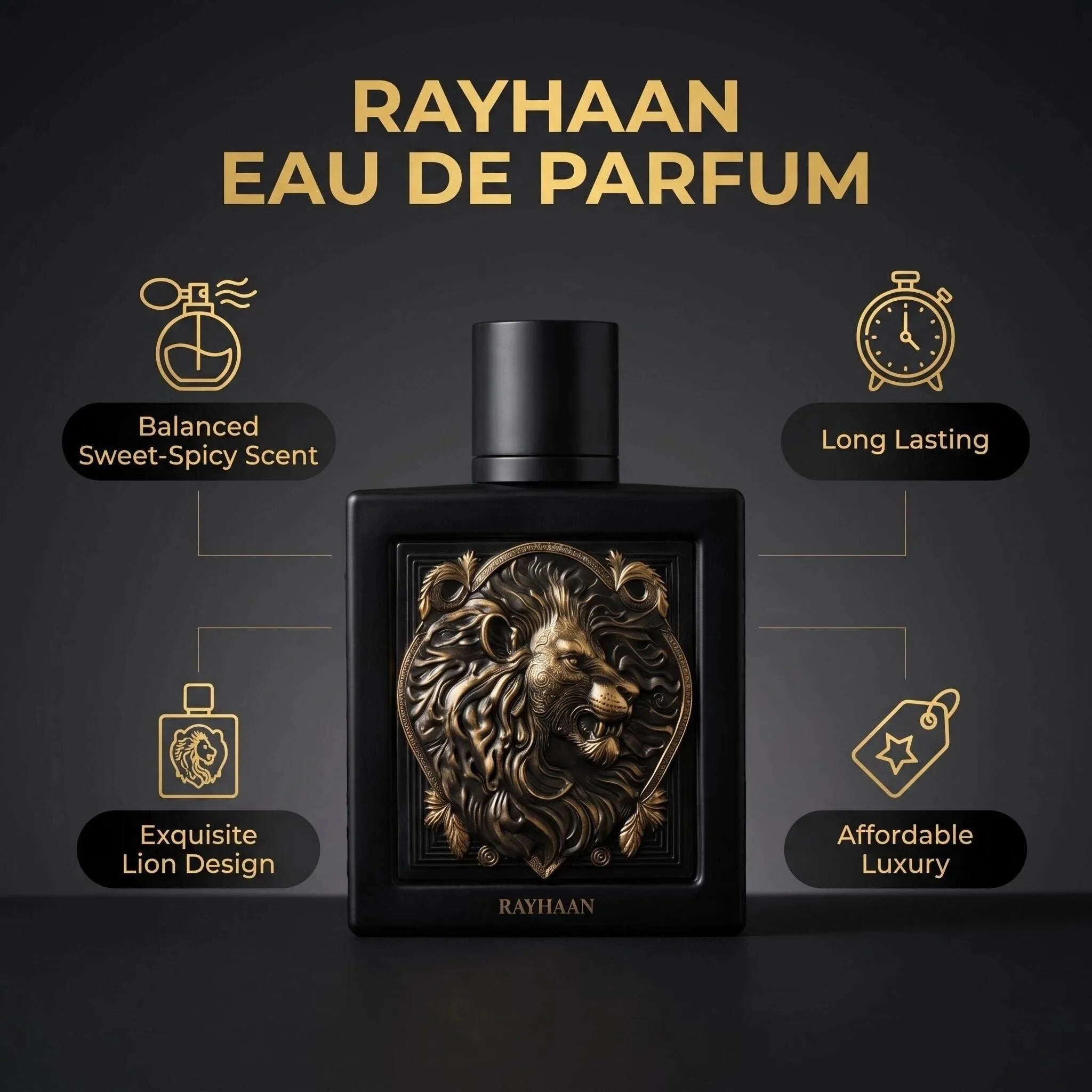 RAYHAAN Lion Men's EDP 100ml 3.4oz Bold Spicy Fougere Perfume Long Lasting Fragrance for Date Party Autumn Winter Night